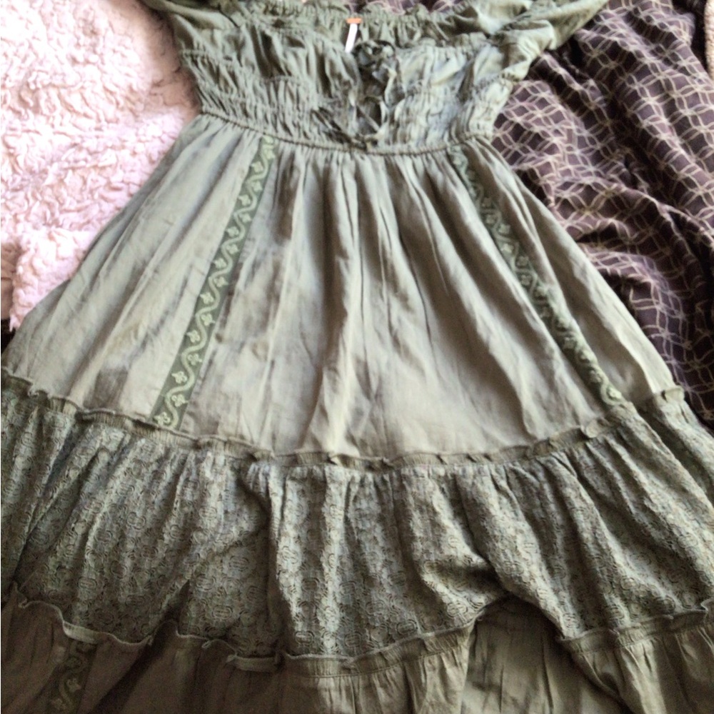 NEW ! SEE LISTING Rare Free People Boho Olive Green Maxi Dress - Picture 3 of 10
